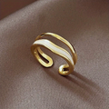 Adjustable Layered White Enamel Gold-Tone Ring