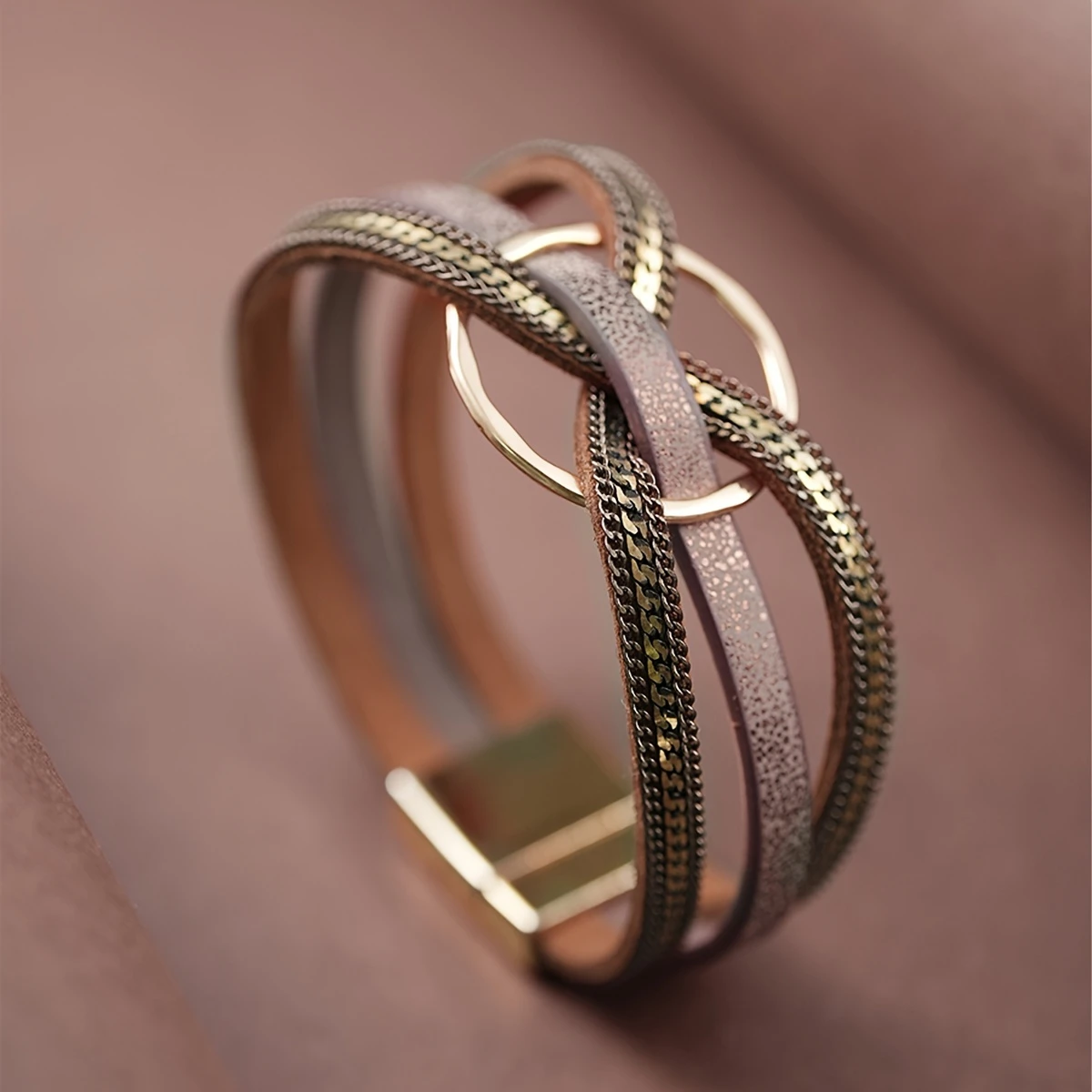 Knotted Leather and Gold-Tone Bracelet