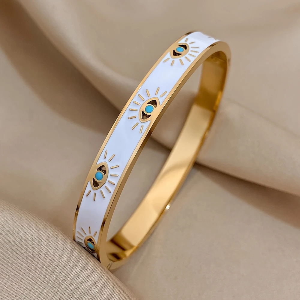 White Enamel Nazar Evil Eye Bracelet