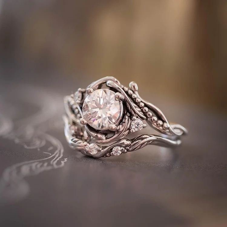 White Glass Silver-Tone Layered Ring
