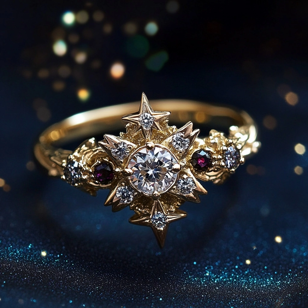 White and Red Crystal Starlight Gold-Tone Ring