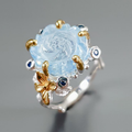 Blue Crystal Blossom Silver-Tone Ring