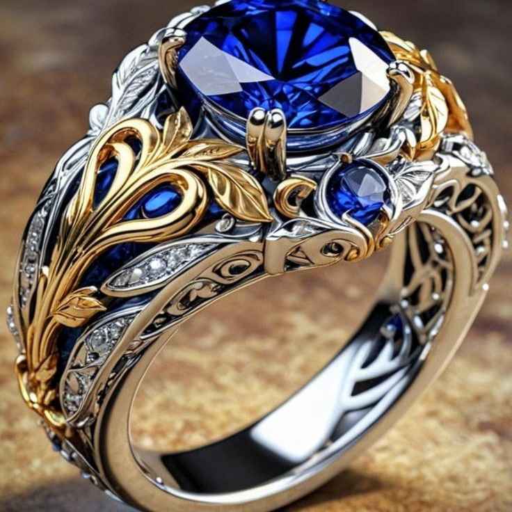 Sapphire-Look Two-Tone Ring