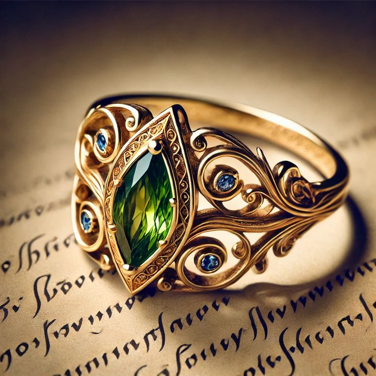 Ovale ring met olijfgroen kristal