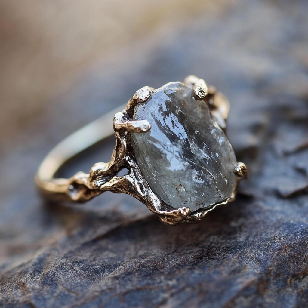 Grey Glass Forged Gold-Tone Ring