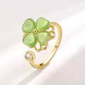Adjustable Green Flower Zirconia Gold-Tone Ring