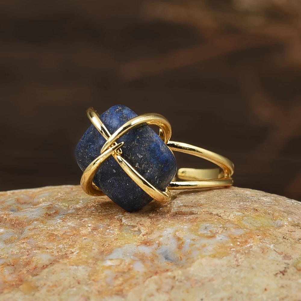 Blue Stone Locked Gold-Tone Ring