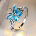 Blue Crystal Butterfly Silver-Tone Ring