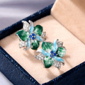 Blue and Green Enamel Floral Earrings