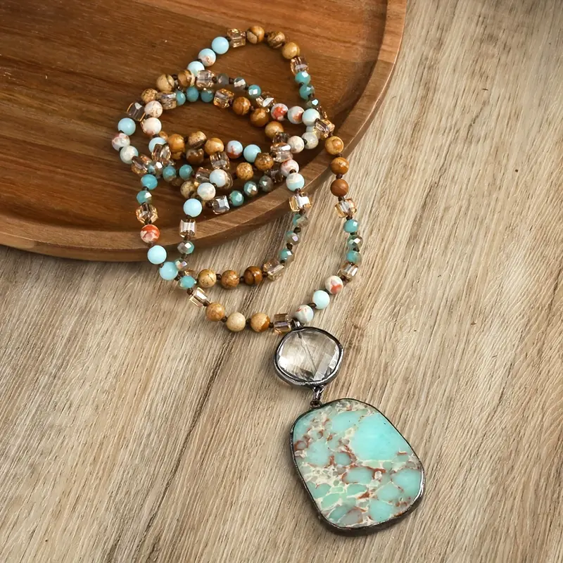 Turquoise Stone Pendant on Beaded Necklace