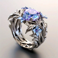 Zilverkleurige ring met blauwe bloesem