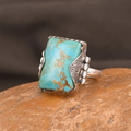 Blue Stone Silver-Tone Ring with Nature Theme