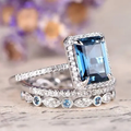 Blue Zirconia Silver-Tone Ring Set