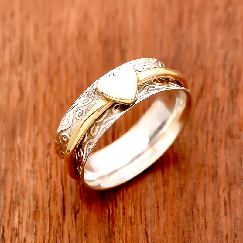 Gold-Tone Heart Thread Silver-Tone Ring