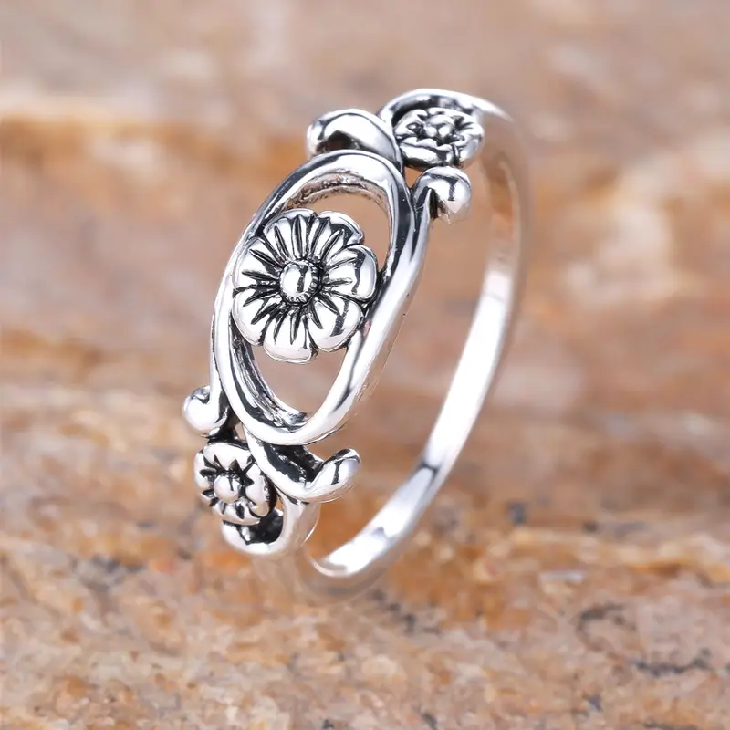 Silver-Tone Flower Hollow Ring