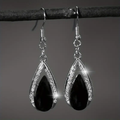 Vintage-Style Black Drop Silver-Tone Earrings