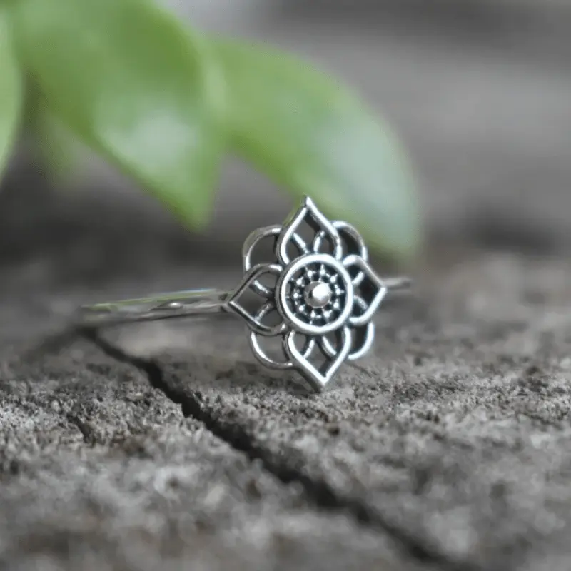 Silver-Tone Hollow Mandala Ring