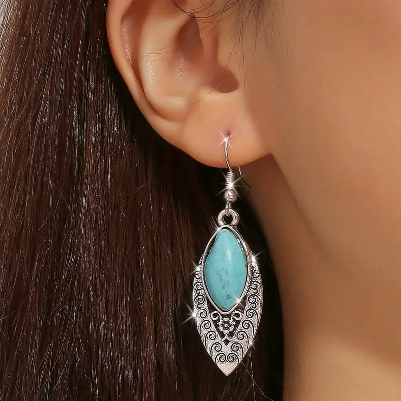 Blue Stone Silver-Tone Dangle Earrings