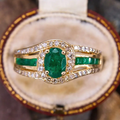 Green Stone Gold-Tone Ring with Exotic Design