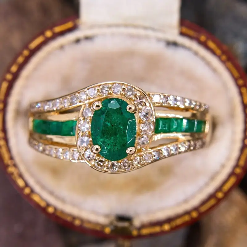 Green Stone Gold-Tone Ring with Exotic Design