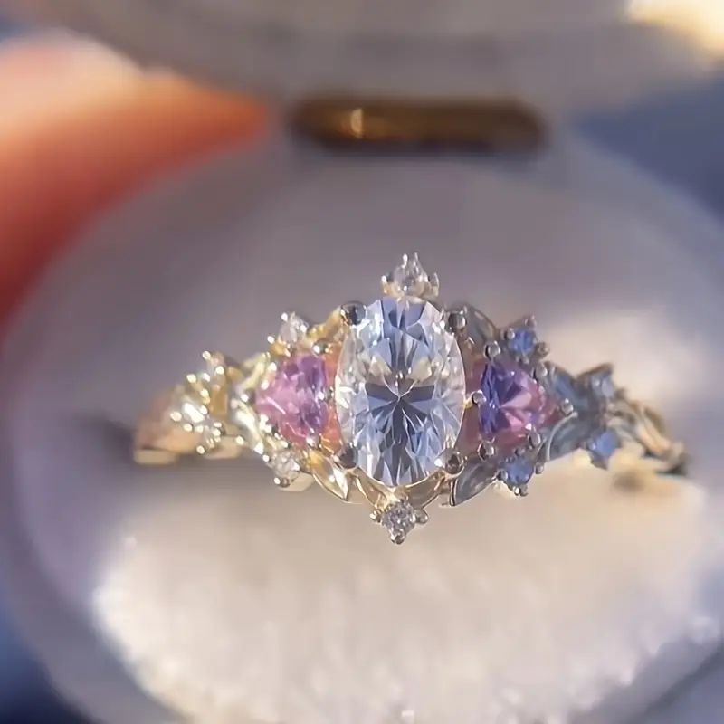 White and Pink Stone Gold-Tone Ring