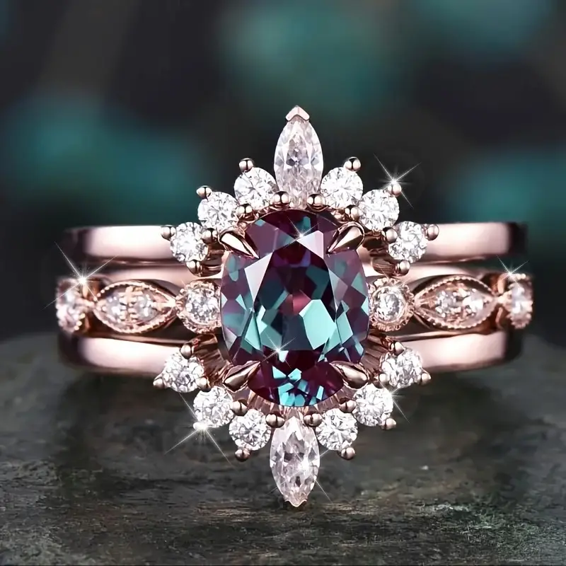 Colourful Crystal Layered Rose Ring