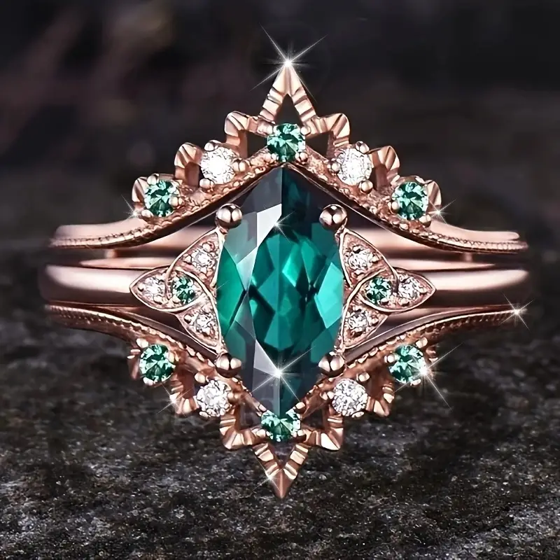 Green Crystal Layered Rose Ring