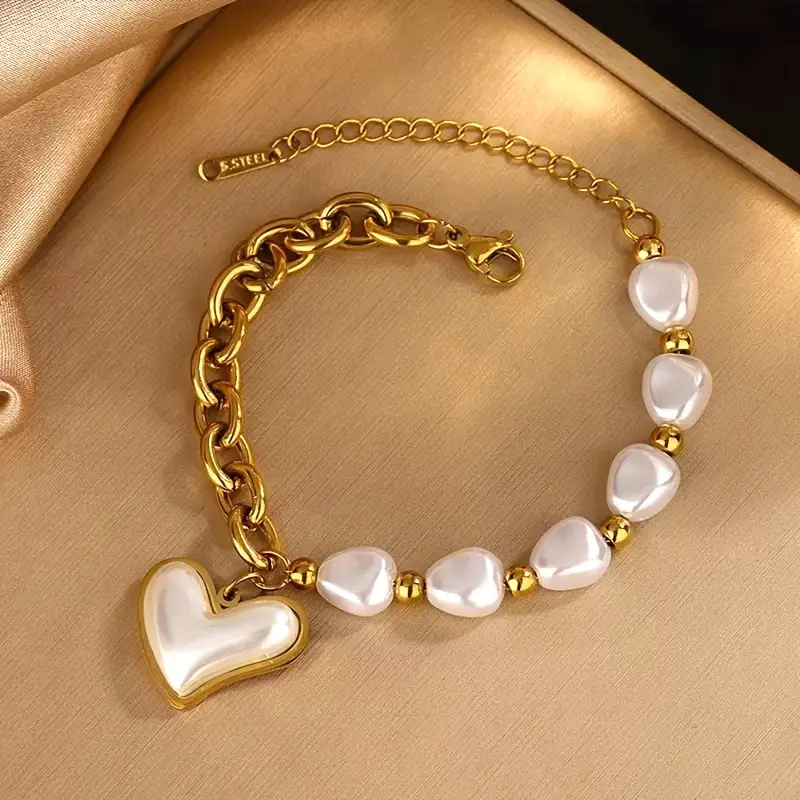 Gold-Tone Bracelet with White Heart