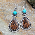 Blue Stone Flower Drop Silver-Tone Earrings