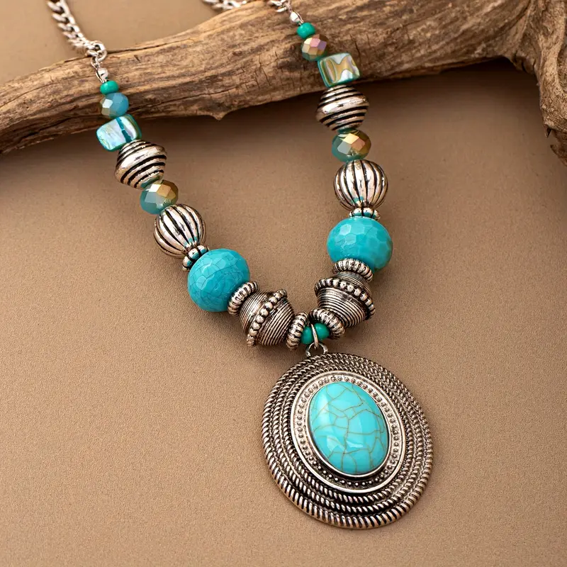 Blue Stone Round Necklace