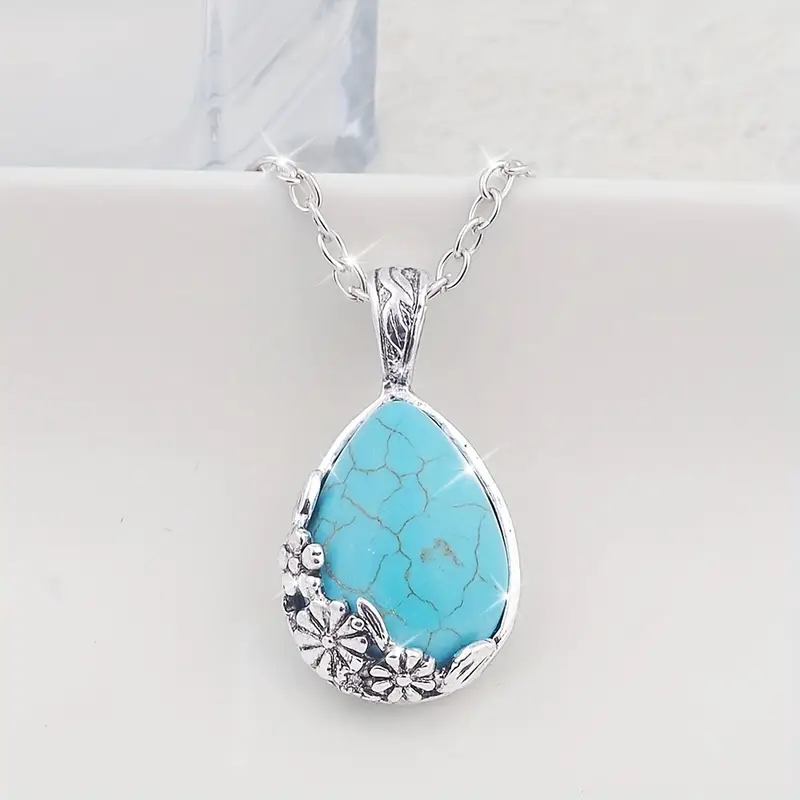 Blue Stone Flower Drop Necklace