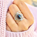 Black Stone Silver-Tone Orbit Ring