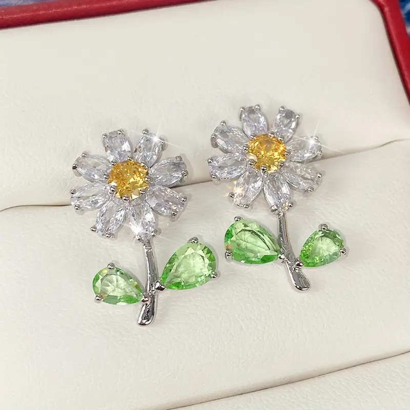 Crystal Flower Silver-Tone Earrings