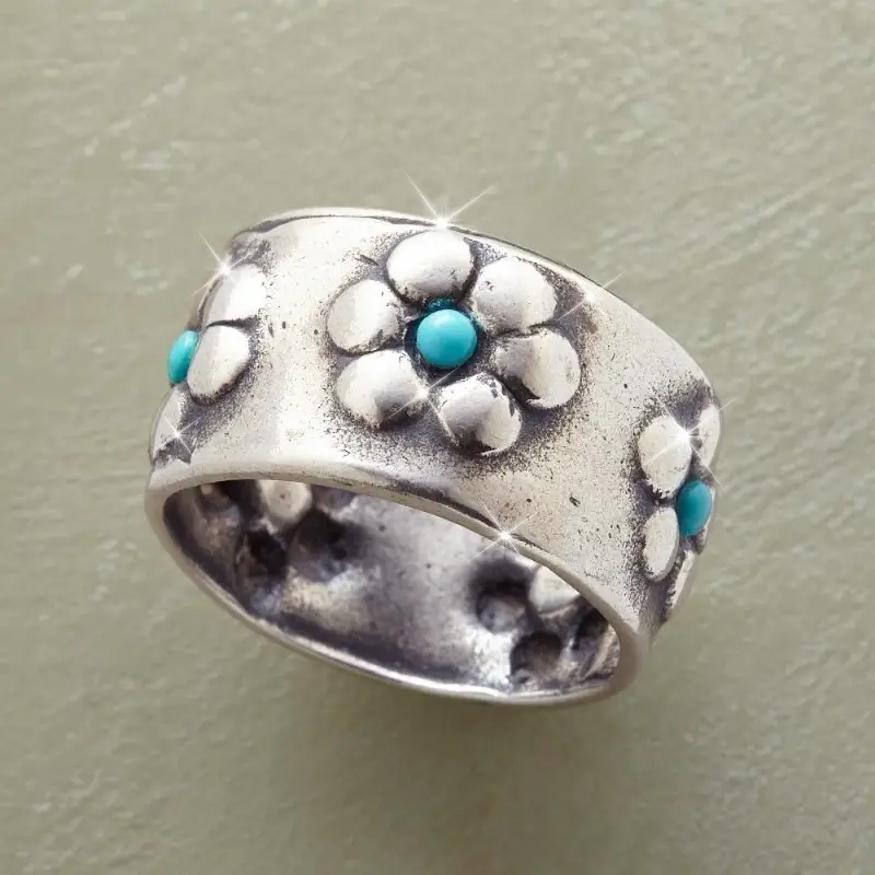 Sunflower Blue Stone Silver-Tone Ring