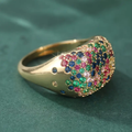 Kleurrijke kristallijne goudkleurige ring