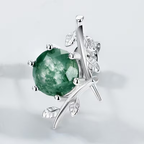 Moss Agate Silver-Tone Leaf Stud Earrings