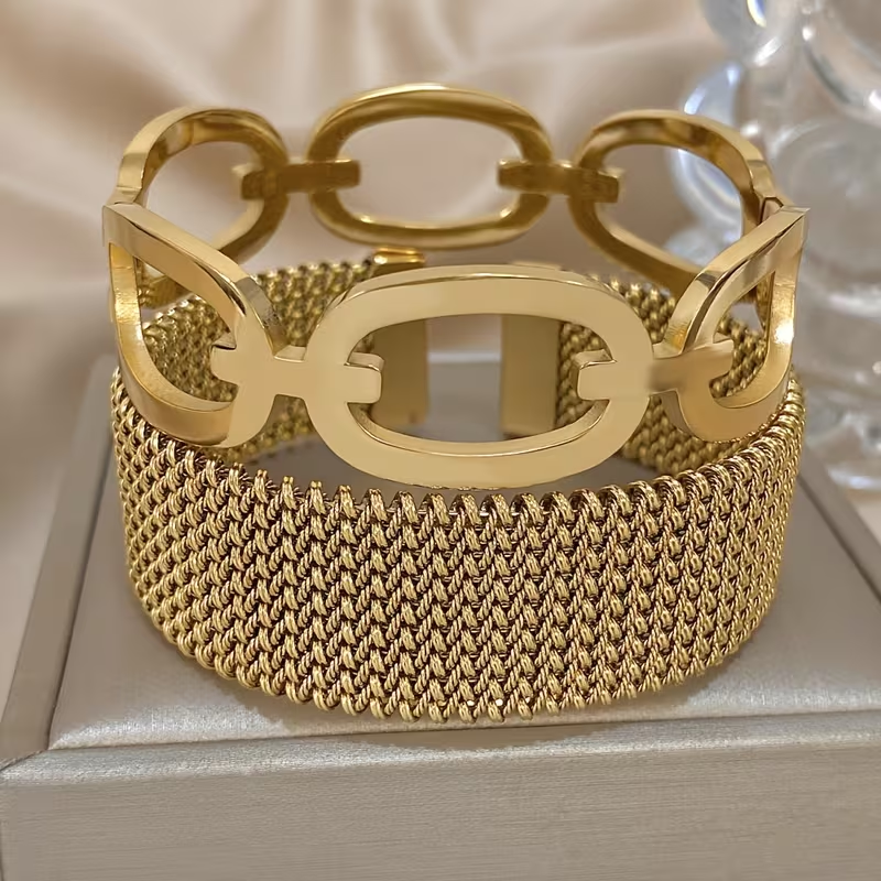 Goudkleurige set mesh-armbanden