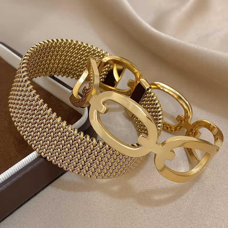 Goudkleurige set mesh-armbanden