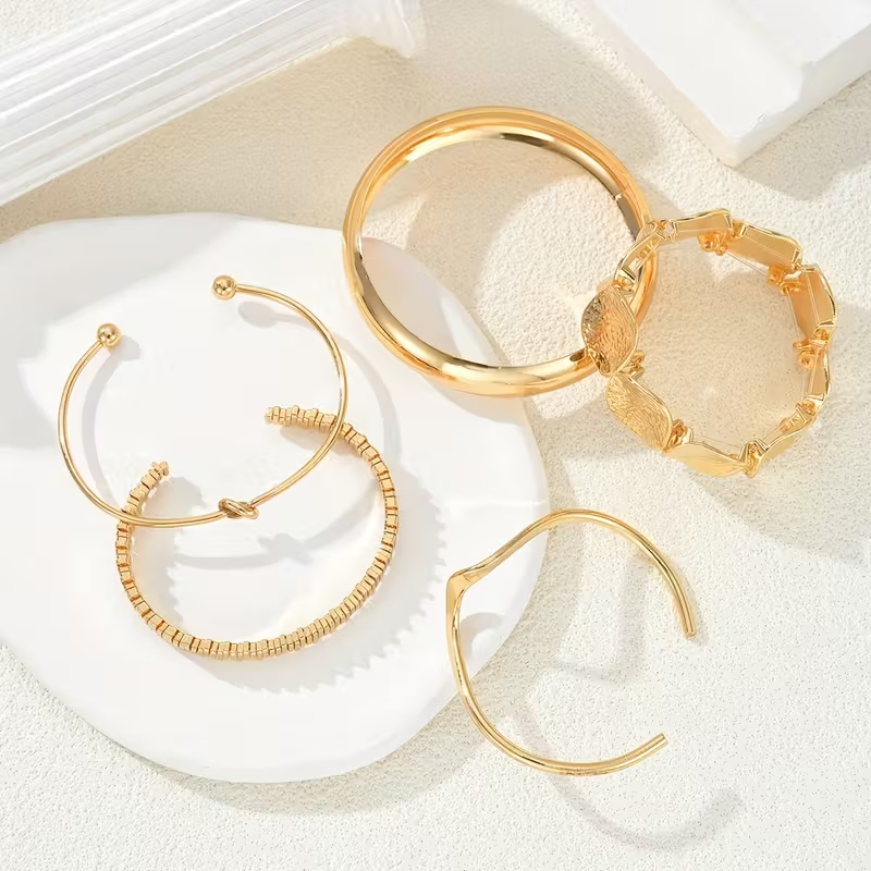 Boho Gold-Tone Bracelet Set with Disc Charms