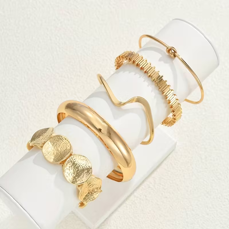 Boho Gold-Tone Bracelet Set with Disc Charms