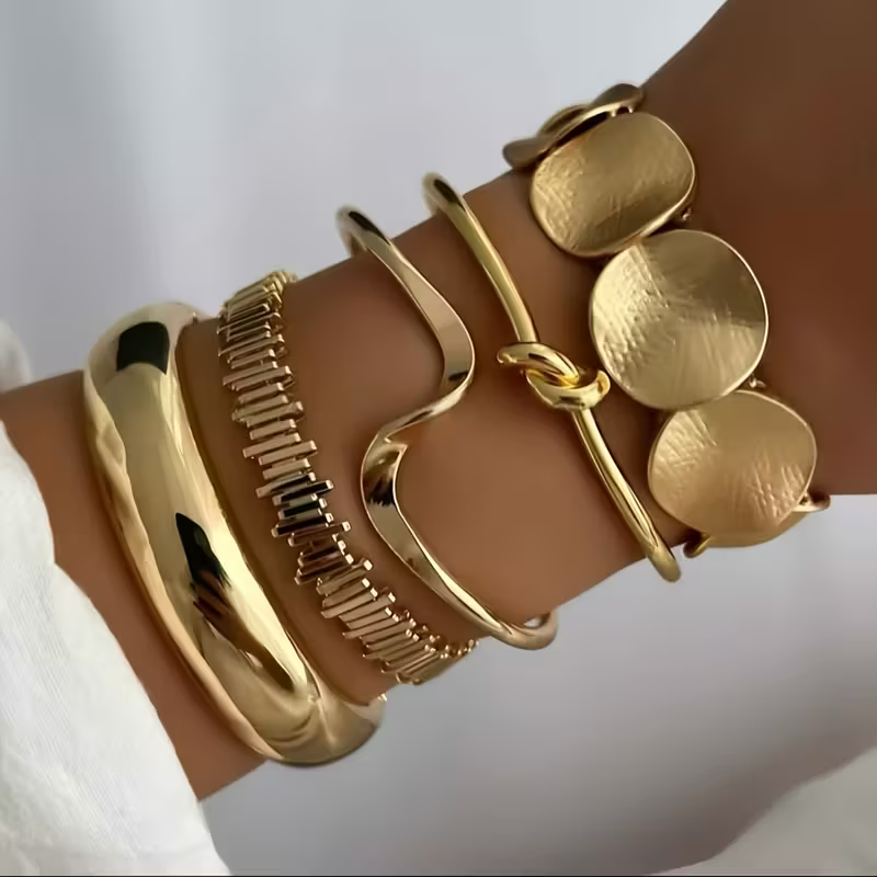 Boho Gold-Tone Bracelet Set with Disc Charms