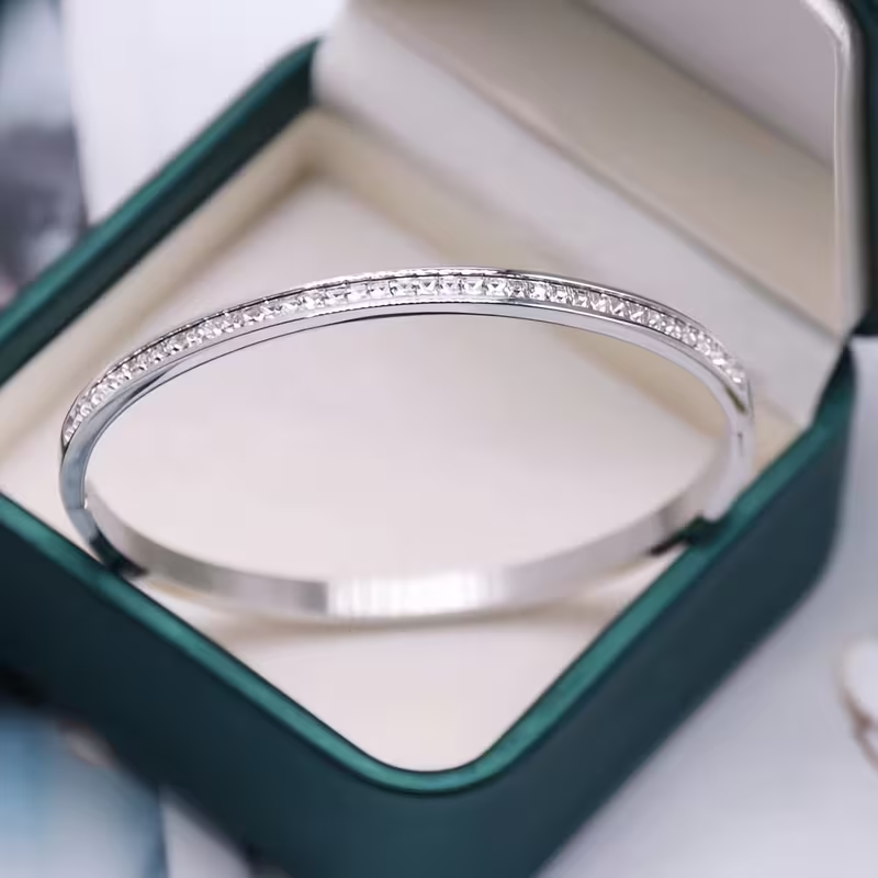 Silver-Tone Bangle with Stone Accents