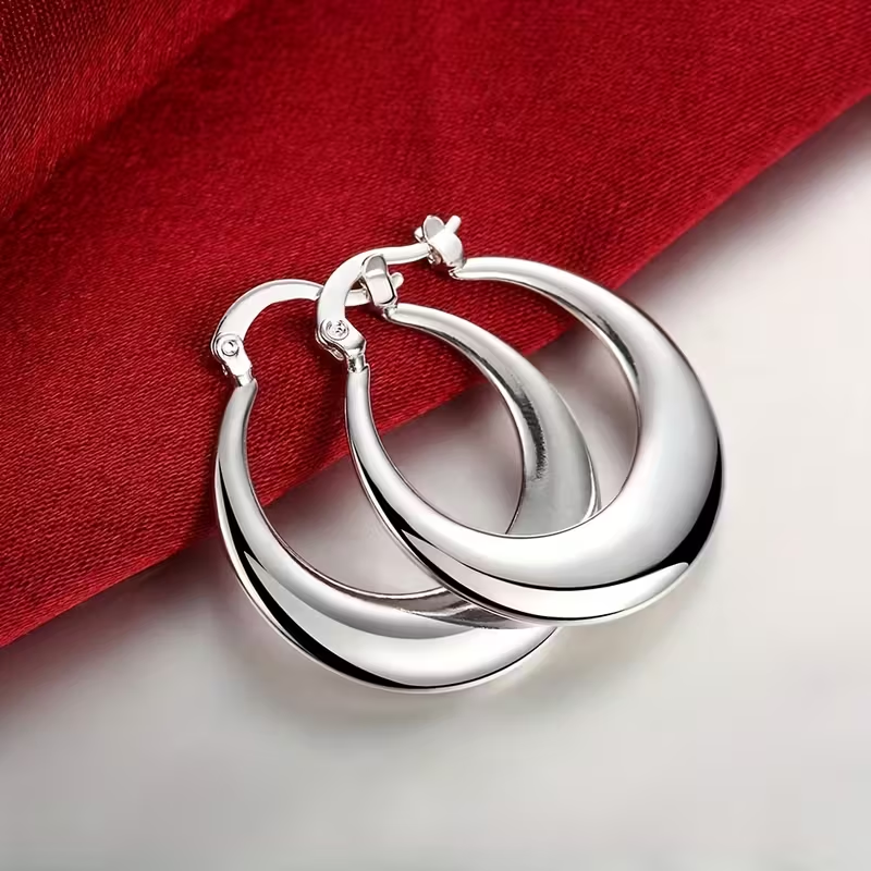 Silver-Tone Moon Hoop Earrings