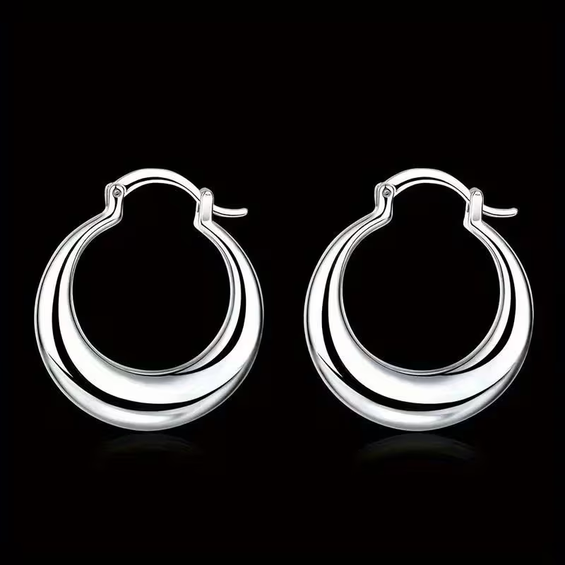 Silver-Tone Moon Hoop Earrings