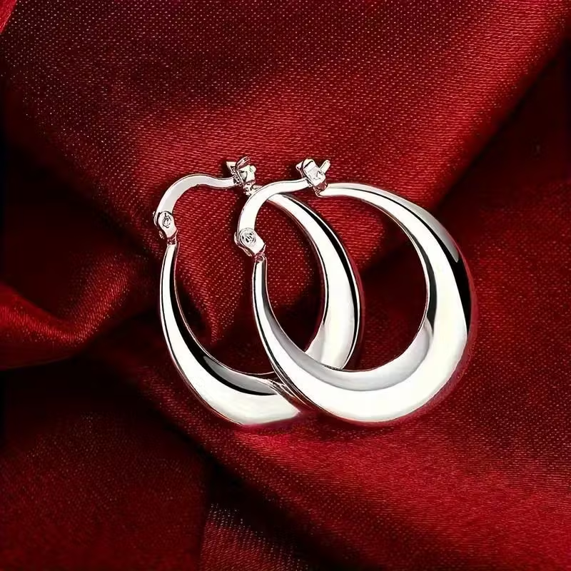 Silver-Tone Moon Hoop Earrings