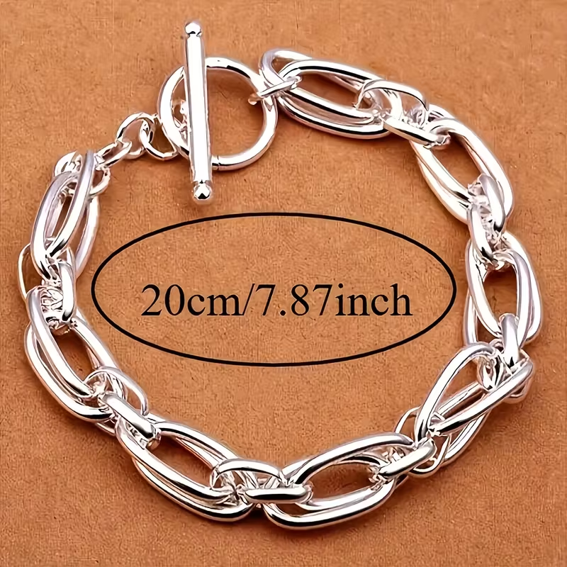 Zilverkleurige schakelarmband met clipschakels