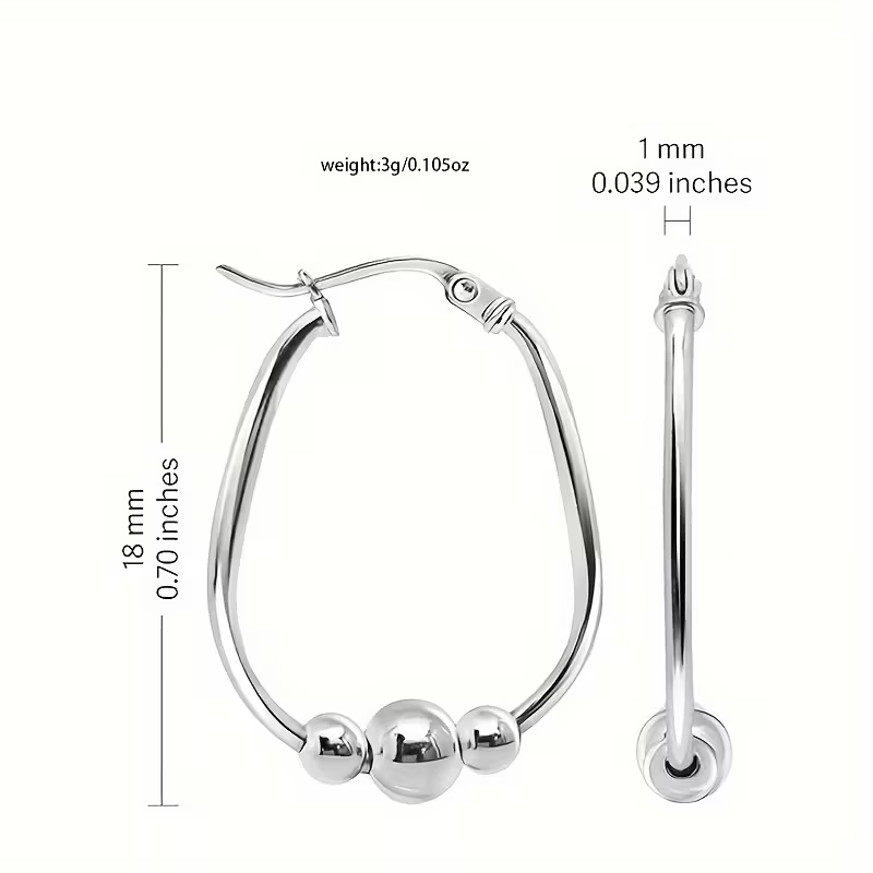 Silver-Tone Bead Hoop Earrings