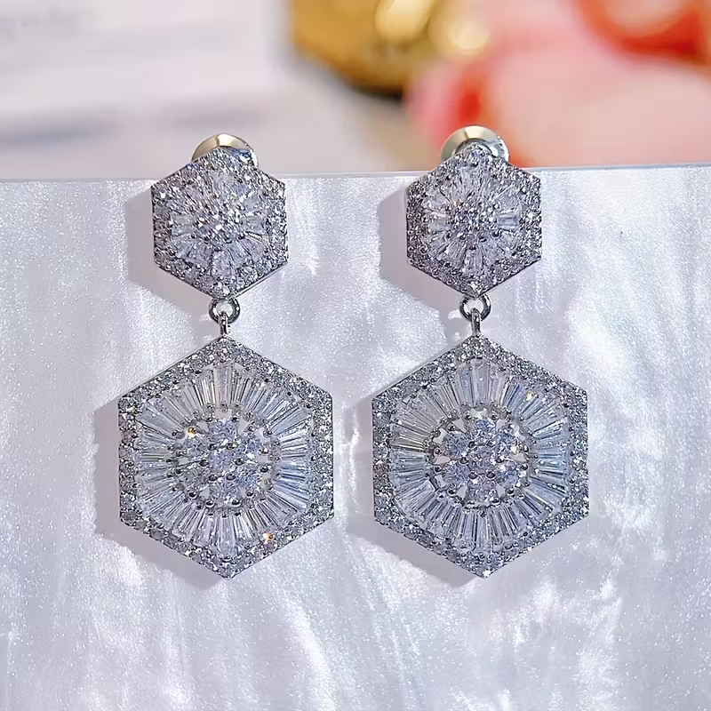 Hexagonal Crystal Drop Earrings