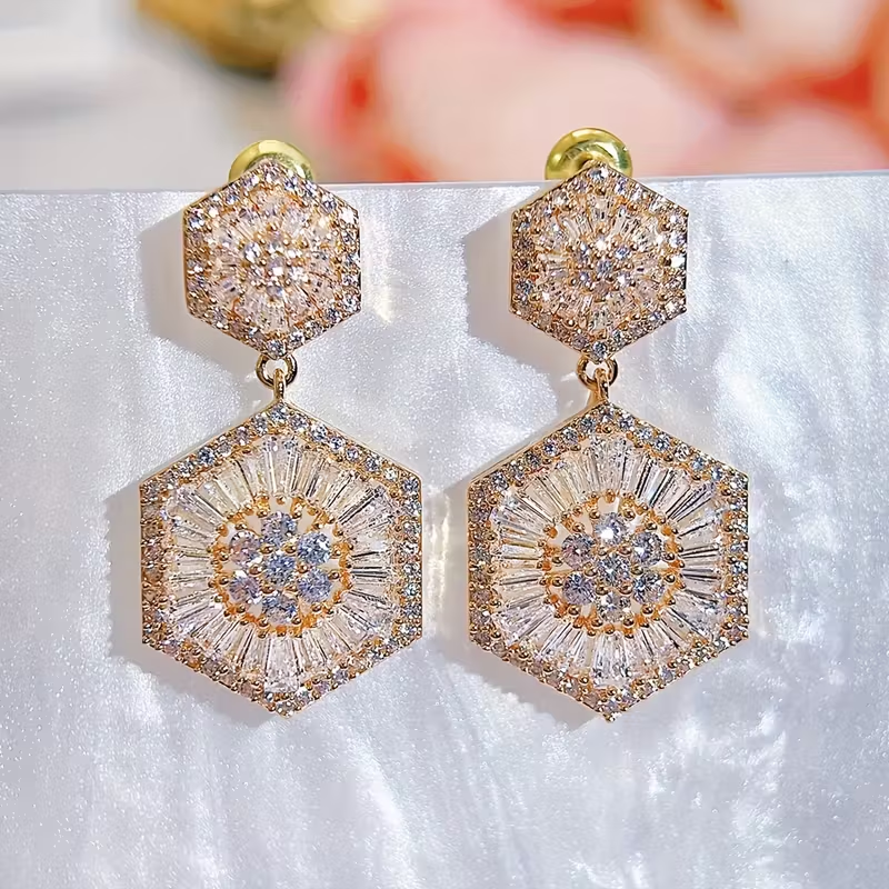 Hexagonal Crystal Drop Earrings