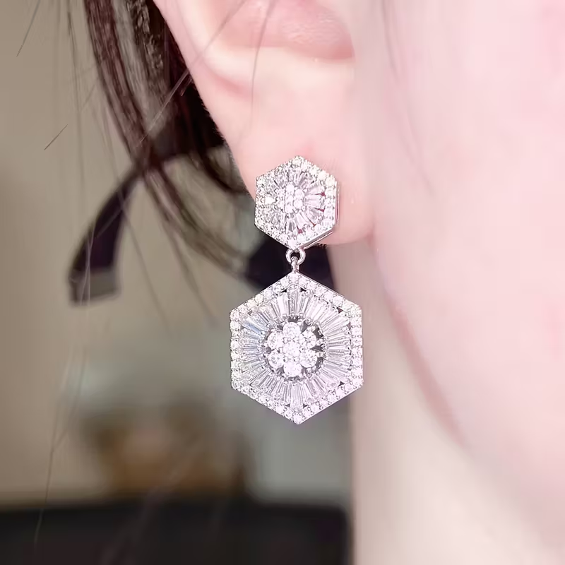 Hexagonal Crystal Drop Earrings
